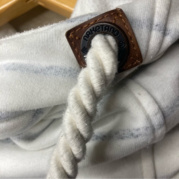 Naketano Ivory and Gray Striped Men’s XL Pullover Sweater Hoodie. - Picture 7 of 10